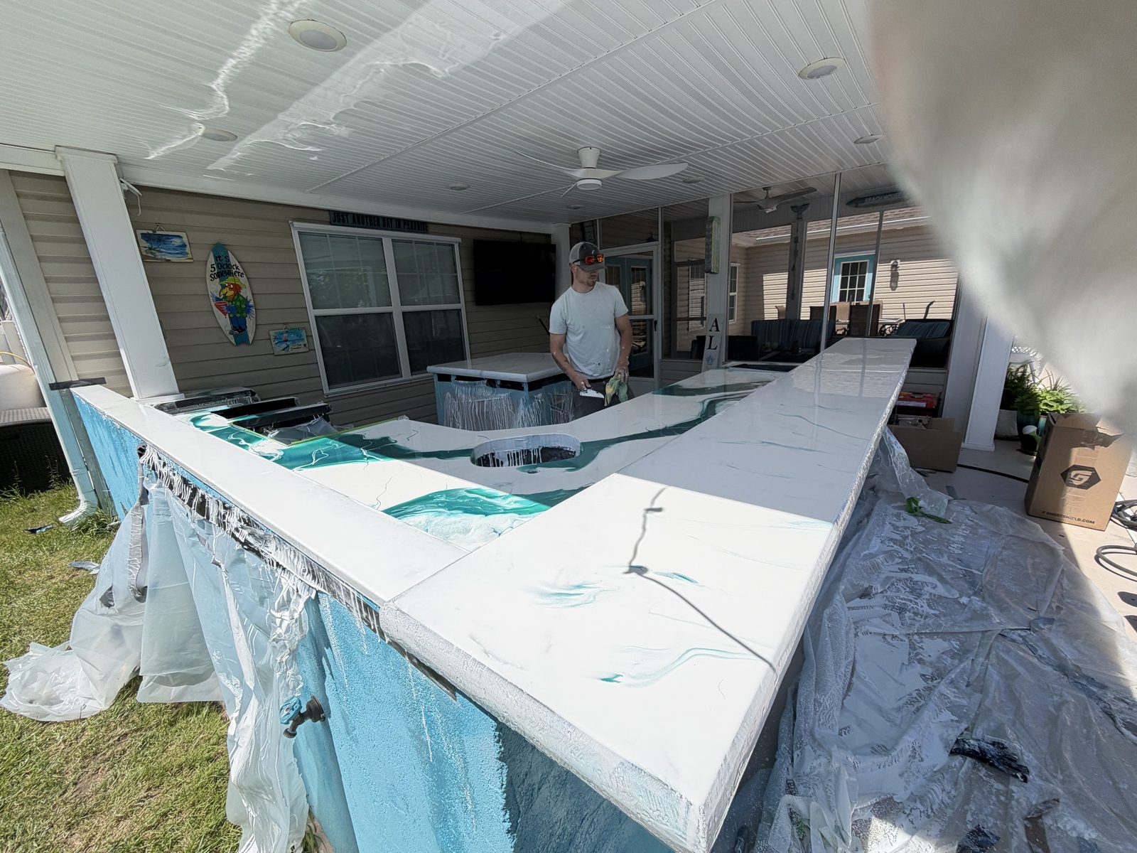 Epoxy bar top installation, wave pattern